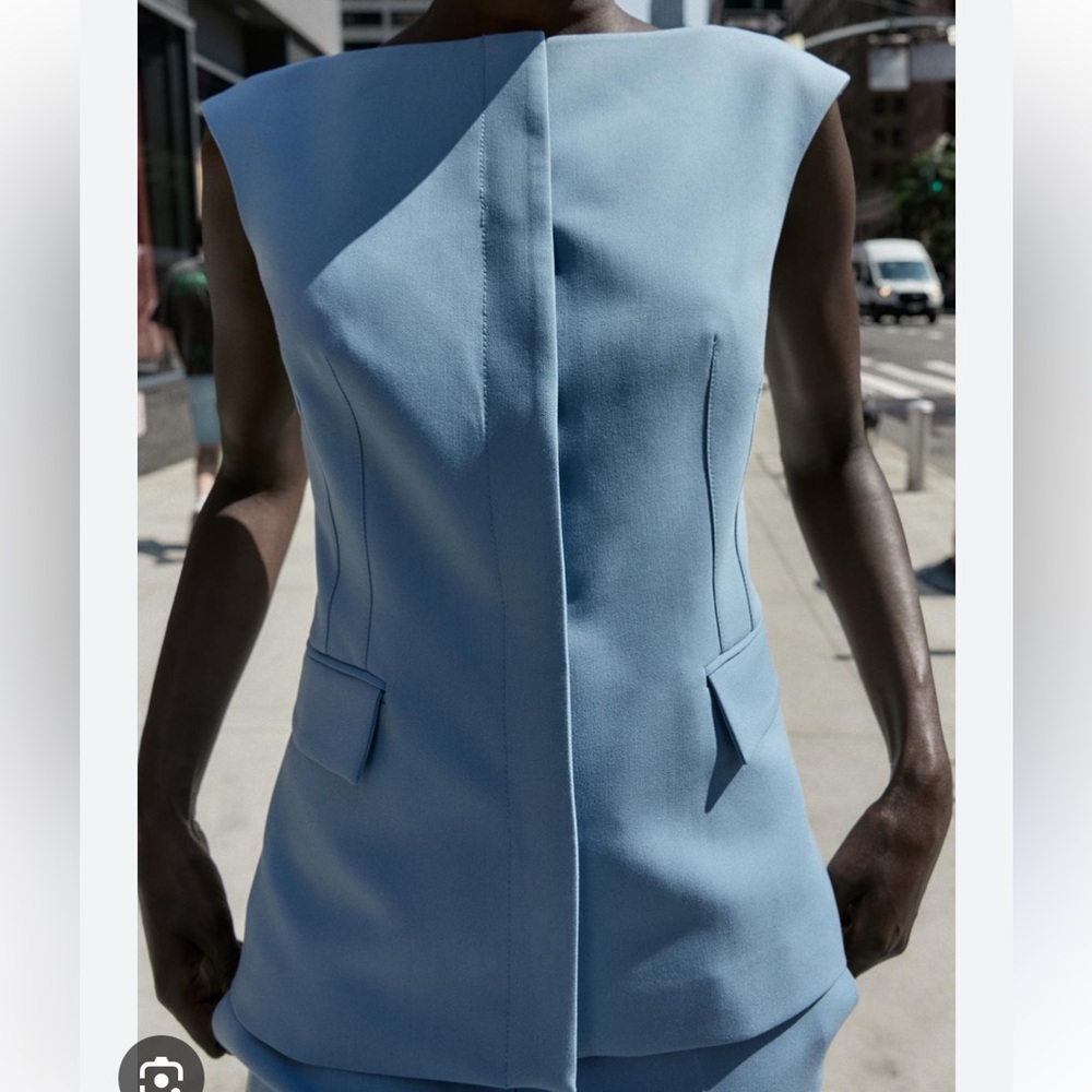 Zara NWT blue sleeveless blazer jacket 8969/561